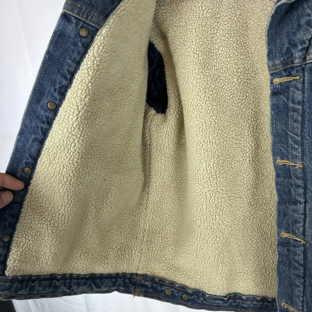 Old Navy Jacket Youth Medium Sherpa Lined Denim Trucker Shearling‎ Collar Warm